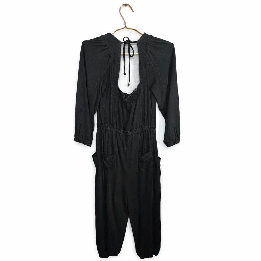 Daily Practice Anthropologie Mayotte Jumpsuit Black Long Sleeve Boho Size S - Picture 4 of 10